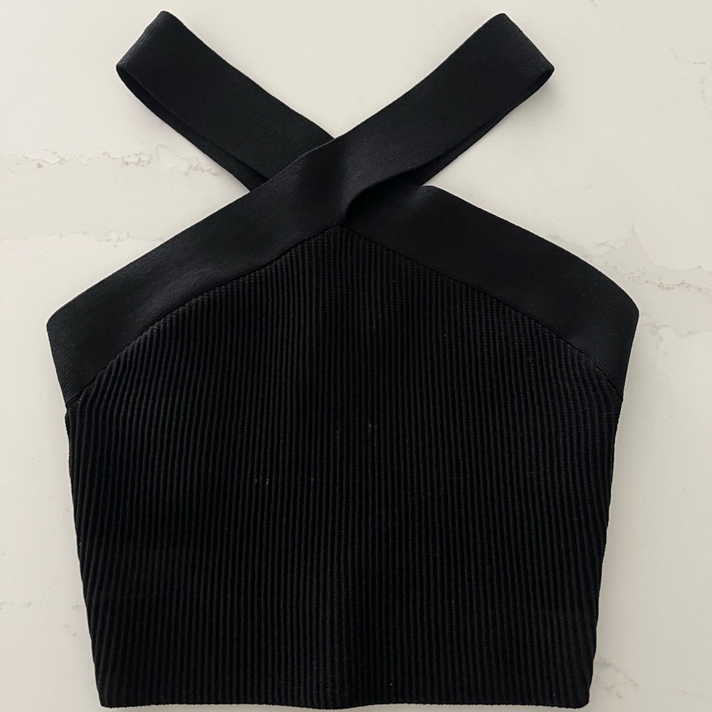 Aritizia Black Ribbed Cross-Back Top Small